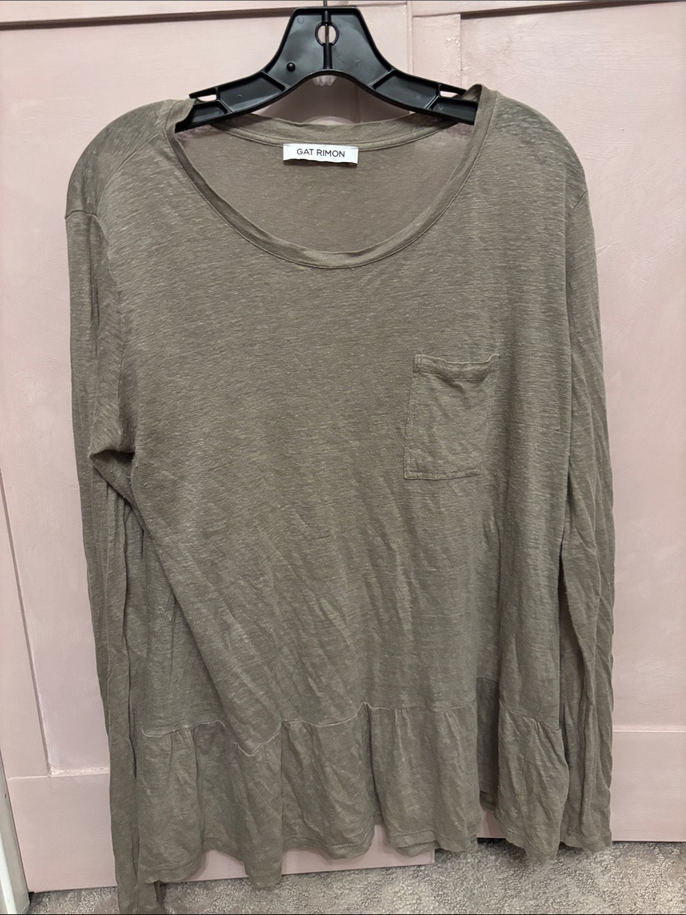 Olive Green Long-Sleeve Pocket Peplum Top